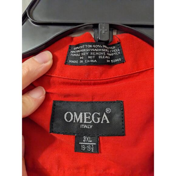 Omega Fashion Men's Button Down Embroidered Short Sleeve Red Shirt Size 3XL - Picture 3 of 3